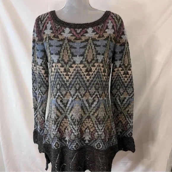 Peruvian Connection Alpaca Wool Blend Sweater Mini Dress Small Gray Pattern - Picture 1 of 5